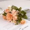 Flor Artificial Color Otoño Retro Manojo Pequeño 7 Horquillas Hortensia Rosa Arco de Boda Flor Decorativa Guía de Camino Flor Falsa Manzanilla
