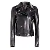 Chaqueta de Cuero para Motocicleta de Mujer de Fábrica Origen Haining con Cuello Solapa, Cremallera Diagonal, Cinturón, Corte Ajustado, Chaqueta Corta de Piel Genuina