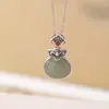 Pingente Yilu de Prata com Jade Natural Hetian Prata de Lei S925 Saco da Sorte Ruyi Pingente Estilo Chinês Popular em E-commerce