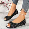 Elegantes zapatos sin cordones de talla grande con puntera abierta para madres con detalle de lazo, modernos zapatos planos de puntera abierta, talla 35-43