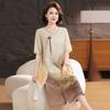 Vestido de Verão da Mamãe 2025 Novo Vestido com Elegante Nobre, Saia de Chiffon de Verão para Mulheres de Meia-Idade e Idosas, Novo Estilo Chinês