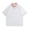 Camisa Polo Manga Curta Color Block 100% Algodão com Ombro Caído e Gola Contrastante Top Camiseta Roupa de Trabalho Camisa Publicitária com Logo Tendência
