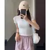 Camiseta de Chica Atractiva Moda Manga Corta Textura de Bambú Aspecto Adelgazante Color Puro Manga Corta Mujer Primavera Verano Nuevo Z0521J