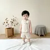 Conjunto de Dos Piezas para Bebé Niño sin Mangas Sencillo Estilo Coreano Top y Shorts Nuevo Elegante Ropa de Salida para Bebé Verano