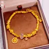 Pulsera de Rueda de Estrella de Diamante Chapada en Oro de Latón Placa de Estrella de Cinco Puntas Lujo Accesible Gama Alta Pulsera de Anillo Corredizo con Cuentas de Transferencia de Oro Arena para Mujeres
