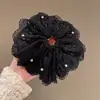 Scrunchie de Malla de Encaje de Perla Extra Grande Lujoso Cinchuelo Elástico para Cola de Caballo Moño Cuerda Versátil para el Cabello Flor para el Cabello