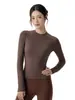 Top de yoga adelgazante de manga larga para mujer, top fino de Pilates fitness, camiseta deportiva ajustada de color liso cepillado