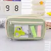 Estuche de Lápices de Doble Capa Estilo Coreano Simple Gran Capacidad Estuche de Lápices para Estudiantes de Primaria Portátil Multifuncional con Cremallera Bolsa de Almacenamiento para Papelería para Examen