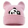 Novo Chapéu de Tricô com Orelhas de Gato e Panda Bordado Amazon Temu Shein Chapéu de Lã Quente Outono e Inverno