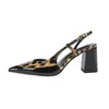 Mules de Comercio Exterior Transfronterizos Estilo Europeo y Americano Patchwork Estampado de Leopardo Punta Puntiaguda Tacón Grueso, Sandalias de Tacón Alto Versátiles Cómodas