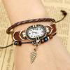 Reloj de pulsera de cuero vintage tejido nuevo directo de fábrica, relojes de cuero para hombres y mujeres, reloj de pulsera de piel de vaca con hojas