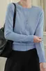 ¡Lavable a máquina!26 Principios de Otoño 48s Calibre 16 100% Lana Fina Cuello Redondo Cardigan Tejido para Mujer Color Sólido Ropa Exterior