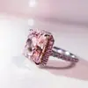 Anillo de Diamante Raydion de 5 Quilates Diamante Rosa Plata de Ley S925 Chapado en Oro Conjunto Grupal con Anillo de Diamante Simulado Anillo de Boda Compromiso