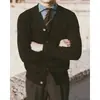 Suéter cálido casual para hombre, otoño e invierno, versátil, retro, corte ajustado, cárdigan de manga larga, color liso, microelástico, suéter básico