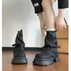 Botas de tacón bajo plisadas y apiladas de estilo británico retro y tendencia coreana para mujer con punta redonda, suela gruesa, tacón grueso y longitud hasta la mitad de la pantorrilla