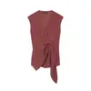 Ropa de Mujer 26 Nueva Moda de Verano Estilo Europeo y Americano Top de Nudo Fluido Conjunto de Pantalones Anchos Lisos Casual Conjunto de Dos Piezas