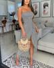 Comercio Exterior Europeo y Americano ropa de mujer ebay AliExpress wish vestido de un solo hombro con pecho cruzado y abertura alta vestido de una pieza con cintura plisada