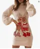 Transfronterizo 2023 Invierno caliente nuevo estampado navideño ajustado tubo manga de farol manga larga vestido navideño europeo y americano