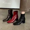 Botines de tacón grueso, punta cuadrada, estilo coreano, ajustados, para mujer, botines individuales, tacones altos de moda color vino tinto, nueva colección otoño/invierno 2026, disponibles en talla 42