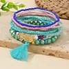 Nuevo Fresco Set de 8 Piezas de Pulseras Apilables de Cristal de Imitación y Perlas de Arroz de Colores Vivos Pulseras Bohemias con Borlas y Piñas