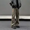 Jeans retro americanos de calle para hombre para primavera y otoño, marca nicho de moda, pantalones rectos de ajuste limpio color marrón Maillard