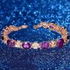 Pulsera europea y americana con incrustaciones de amatista chapada en color oro 18K, pulsera que conserva el color, joyería, trébol, dios de la suerte, para mujer