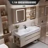 Tocador de baño lavabo lavabo encimera piedra sinterizada doblado en caliente lavabo integrado combinación de gabinete de baño simple moderno montado en la pared