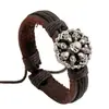 Pulsera de cuero de vaca estilo punk entrega en una sola pieza suministro a largo plazo de alta calidad aleación calavera pulsera de cuero vintage