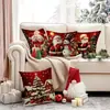 Almofada Decorativa de Natal com Fundo Vermelho, Estilo Pintura a Óleo Vintage, Velho Boneco de Neve Decoração de Feriado, Almofada de Sofá, Almofada de Apoio, Capa de Almofada com Enchimento