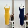 Vestido Elegante Estético Estilo Desejo Puro Costas Nuas com Gola Halter para Mulheres, Vestido Bodycon Primavera e Verão com Fenda nas Costas