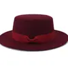 Aliexpress Amazon Outono e Inverno Moda Europeia e Americana Chapéu de Lã Feminino com Laço Topo Plano Aba Reta Chapéu de Aba Larga Personalização