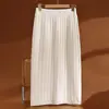 Saia de Tricô com Ponto Trançado Outono e Inverno 100% Lã Feminina Comprimento Médio Cintura Elástica Reta Casual Versátil Saia de Tricô com Ponto Trançado