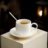 Taza de Porcelana Exquisita y Simple de Color Blanco Puro, Taza de Café de Cerámica con Base, Viene con una Cucharita, Juego en Caja de Regalo para Clientes