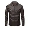 Chaqueta de Cuero para Hombre Otoño e Invierno con Cuello de Solapa, Estilo de Negocios Ligero, Chaqueta de Cuero Ejecutiva, Abrigo de Piloto de Gama Alta, Top de Moda