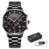 Reloj LIGE de moda informal para hombre, resistente al agua, de cuarzo, con diseño lunar, deportivo y de negocios.