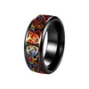 Anillo de acero inoxidable estilo grafiti artístico transfronterizo con máscara impresa, anillo de banda ancha lisa con diseños de caras felices y tristes, sensación vintage