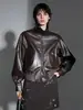 Jaqueta Casual Curta Bonita, Gola Alta Curta, Novo Estilo Primavera/Outono, Jaqueta de Couro Estilo Retrô, Casaco Jaqueta, Jaqueta de Couro Nova