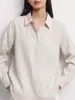 Camisa de Lino Color Natural Retro Estilo Perezoso para Mujer Otoño Nuevo 2026 Cuello Solapa de un Solo Botón Casual Versátil