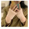 Guantes de Medio Dedo para Otoño e Invierno Felpa Engrosada Color Sólido Dulce Japonés Versátiles Cálidos Resistentes al Viento Sin Dedos Protección de Muñeca Táctil