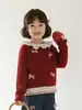 Suéter Wulibu para niña 2026 otoño nuevo abrigo cálido de punto con lazo de encaje para niños prenda de punto versátil