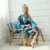 Pijama de seda sintética para mujer explosiones Amazon satén Pavo real bata larga ropa de casa bata fina venta al por mayor