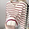 Cardigã Tricô Estilo Tweed Feminino Gola V Listrado Manga Longa Feminino Zíper Design de Nicho Solto Jaqueta Estilo Coreano