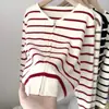 Chaqueta de Punto con Cremallera Doble Diseño Perezoso para Mujer Primavera y Otoño Nuevo Cardigan Suéter Interior de Rayas Blancas y Negras Estilo Corto para Mujer