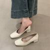 Zapatos Planos de Piel Suave con Tacón Grueso y Punta Cuadrada para Mujer 2025 Otoño Zapatos de Trabajo Tacones Altos Negros para el Trabajo Ropa de Trabajo Profesional Zapatos de Mujer