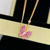 Collar de Mariposa de Plata de Ley S925 con Diamante Rosa, Diamante de Color, Dulce, Ligero, Lujoso, Versátil, Gama Alta, Cadena para Clavícula con Diamante Brillante, Envío Directo de Una Pieza