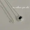 Collar Colgante Oval de Ágata Negra Plata de Ley S925 Coreana Cadena para Clavícula de Diseño de Nicho de Lujo Accesible de Alta Gama para Mujer