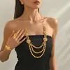 Nuevo Conjunto de Joyería Largo Chapado en Oro de 24 Quilates, Aretes, Pulsera, Anillo, Joyería de Dubái, Oro Arena de Novia al por Mayor