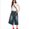 Pantalones vaqueros únicos de corte ajustado, que cubren la cadera, lavados y desgastados, que favorecen la figura, para usar como prenda exterior, pantalones cropped holgados de cintura alta, cómodos, versátiles y de nicho