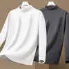 Camiseta de Manga Larga de Polar de Doble Cara para Hombre, Otoño e Invierno, Cuello Alto, Corte Ajustado Casual Unisex, Camiseta Base, Cuello de Solapa, Top Cálido