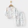 Conjunto de Gaze para Bebê, Roupas de Casa para Bebê, Tops e Calças de Fibra de Bambu de Manga Longa, Roupas de Verão com Ar Condicionado para Crianças Meninas